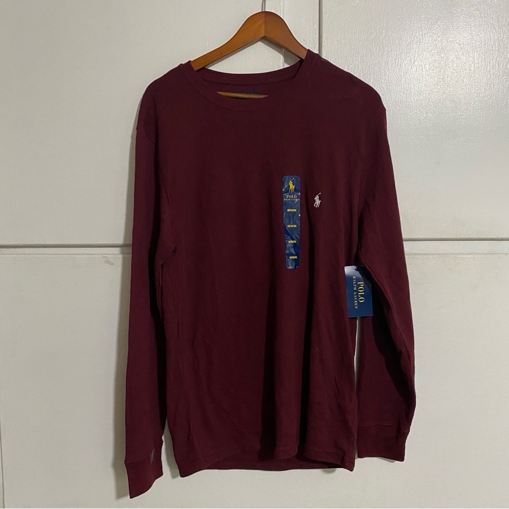 NEW Polo Ralph Lauren Maroon Thermal Knit Long Sleeve Sleep Shirt Mens Medium